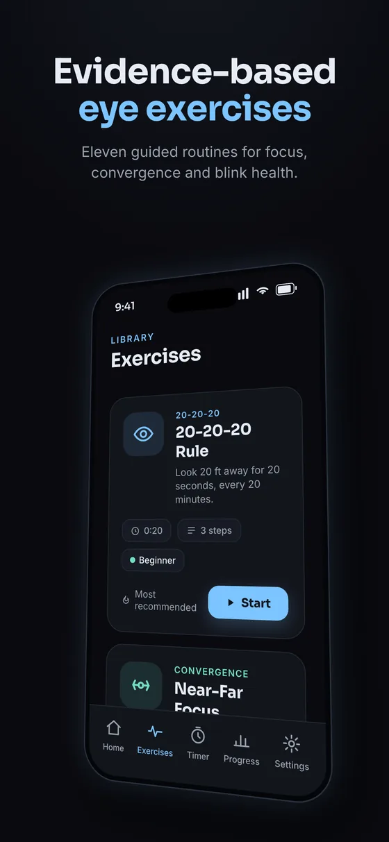EyeReset evidence-based eye exercise library