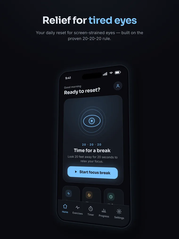 EyeReset on iPad — home screen
