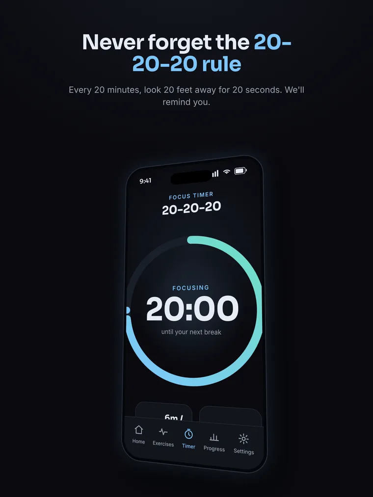 EyeReset on iPad — 20-20-20 break timer